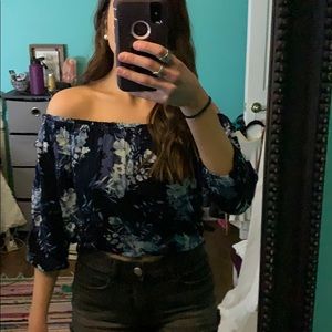 Hollister blue floral off the shoulder shirt